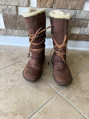 UGG Australia Catalina 1634 Brown Leather Sheepskin Winter Lace Up Boots